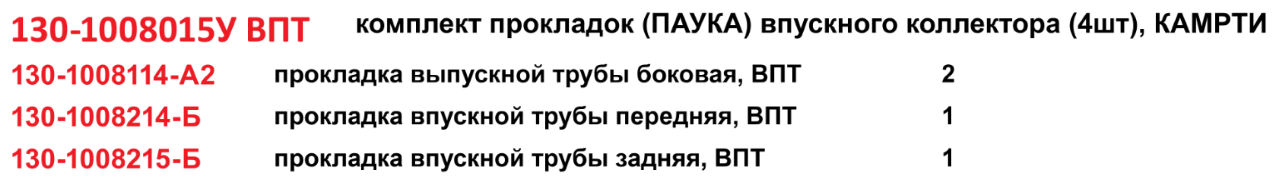 130-1008015У Комплект прокладок впускного коллектора (паук) (4 шт.) (ВПТ), КАМРТИ